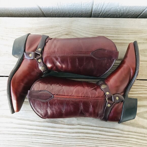 Abilene Womens Dark Brown Concho Harness Cowboy Western Boots 7 M 9042 USA - Picture 11 of 11